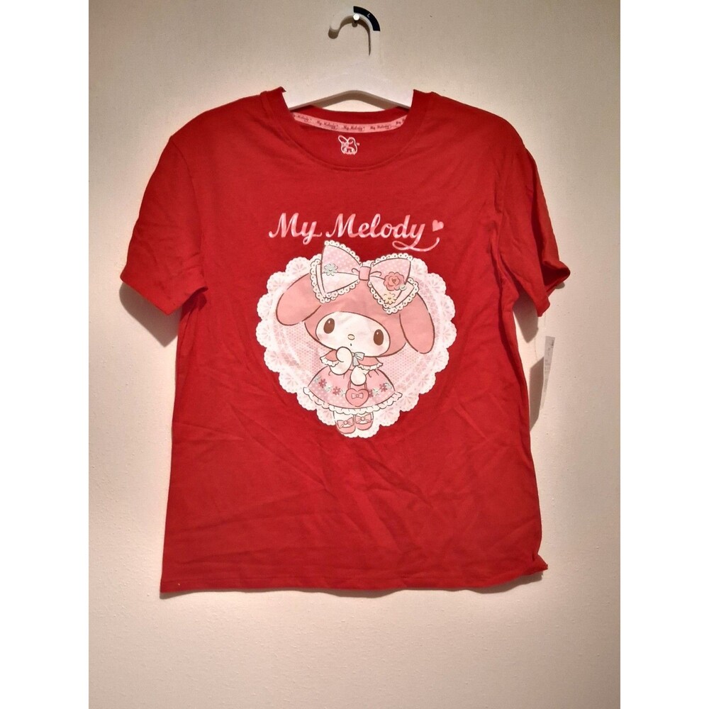 Sanrio My Melody Red Graphic T-Shirt Kids XL Women S M Lace Border Portrait Tee